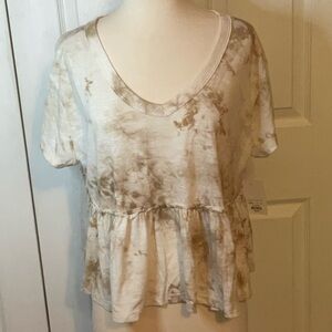 Tie Dye Peplum Short Sleeve Ruffle Cream Top‎ Large New
